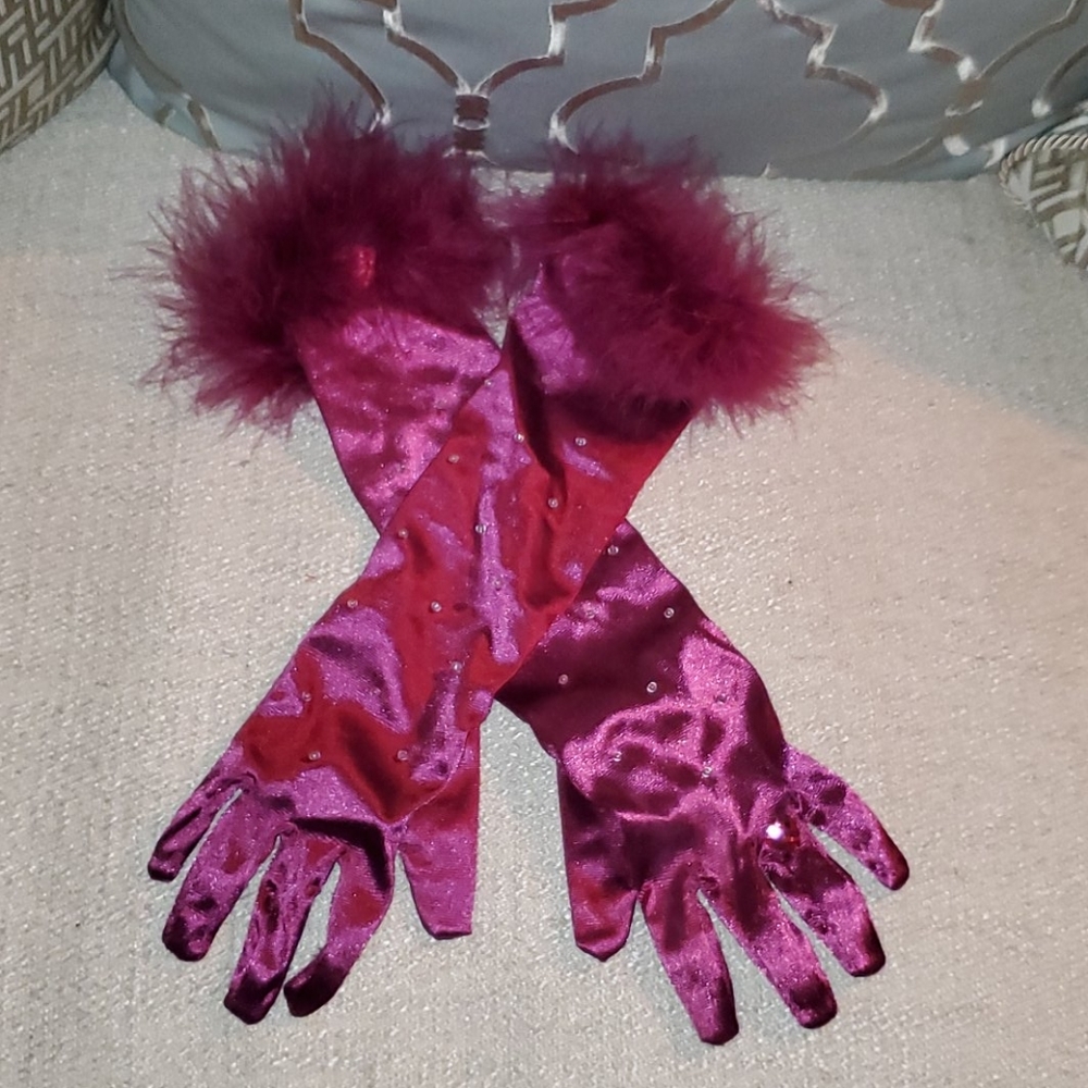 Girls Long Pink Costume Gloves